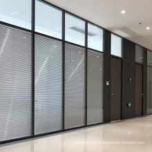 Aluminum Toughened Office Single Double Glass Wall Partition With Flush Door Design